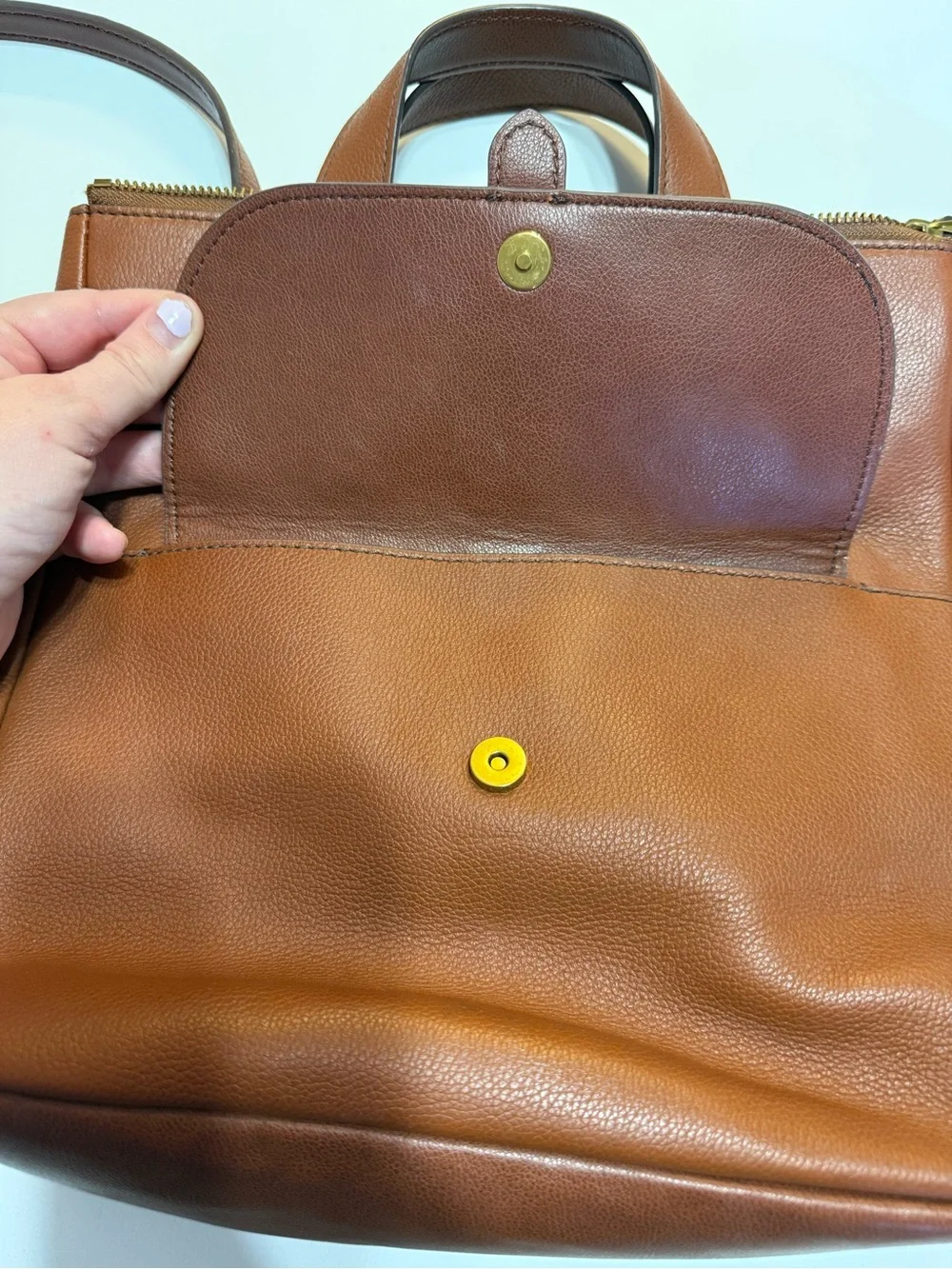Fossil Hunter Brown Leather Convertible Backpack Purse Shoulder Bag Cognac